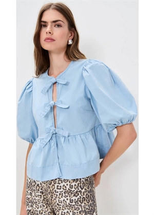 W0970 Washed stretch cotton peplum bluse Soft Chambray Ganni 